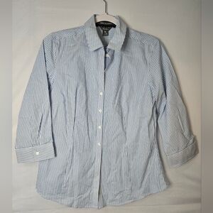 Eddie Bauer Light Blue Striped Button Down Shirt Wrinkle Free Shape Fit S Petite